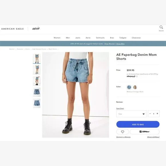 Under $20 Gem | 100% Cotton! American Eagle Paperbag Mom Denim Shorts - Picture 10 of 10